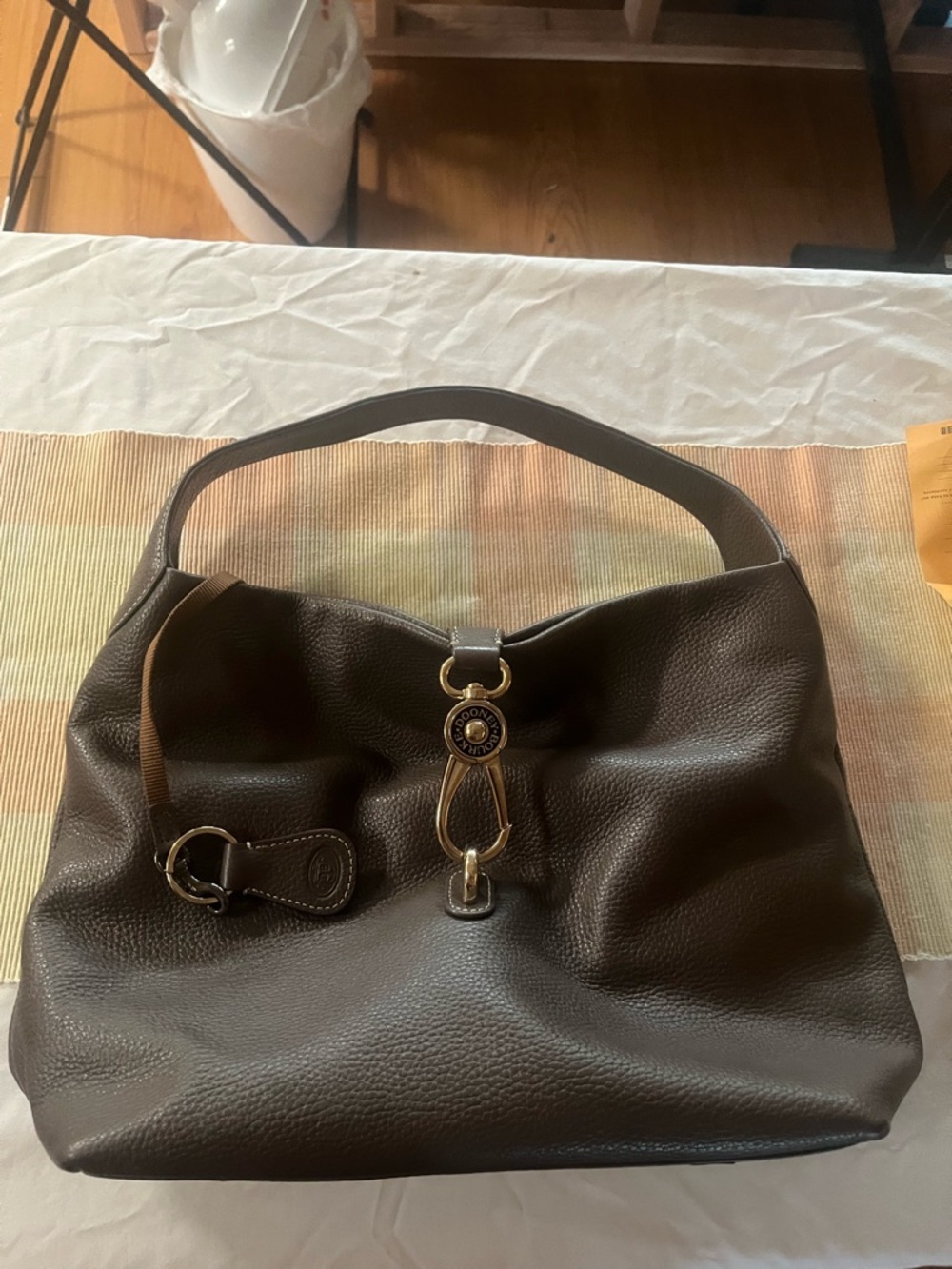 Dooney & Bourke Taupe Pebble Leather Shoulder Bag with Gold Hardware Large